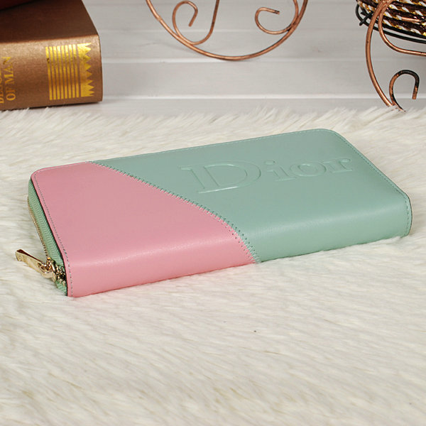 dior zippy wallet calfskin 118 green&pink